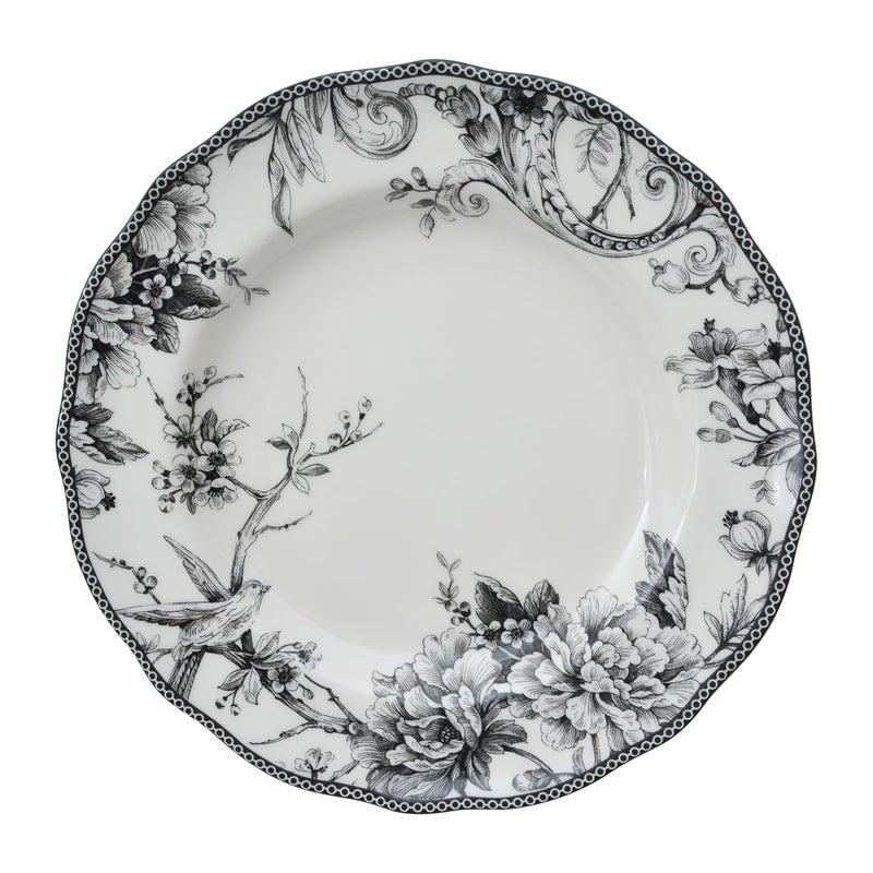 222 Fifth Adelaide 16-Piece Black Porcelain Dinnerware Set â€“ Service for 4, Featuring Hand-Applied Romantic Woodland Bird Design, for Everyday Dining & Entertainment, Microwave & Dishwasher Safe - Image 5